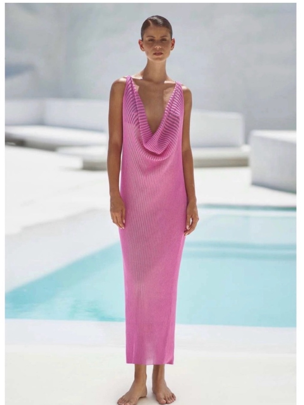 Baobab Collection Pink Ribbed Cowl Neck Maxi Dress